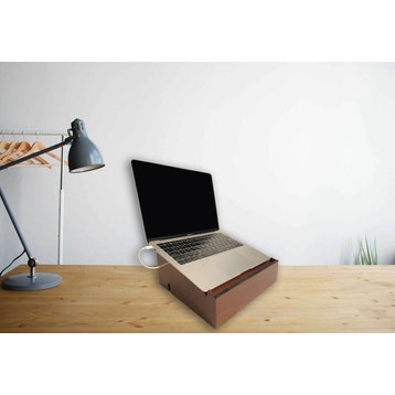 Laptop Stand and Organizer with Built-In Power Hub and Dry Erase Board, Walnut
