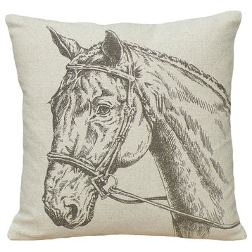 Horse Printed Linen Pillow With Feather-Down Insert