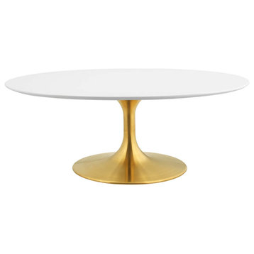 Lippa 42" Oval-Shaped Coffee Table With Gold Base, White Top