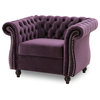 Leila Chesterfield Velvet Club Chair, Blackberry, Dark Brown