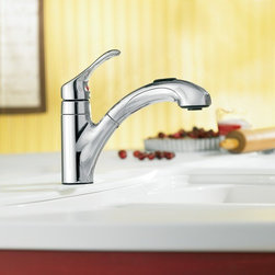 Moen Renzo Chrome one-handle low arc pullout kitchen faucet - Kitchen Faucets