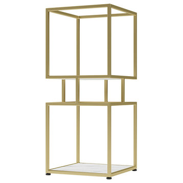 Modern Simple Gold Cube Bookcase with Metal Tower Display Tall Wooden Bookshelf, Gold, Small