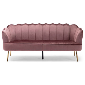 Ohnstad Modern Velvet Channel Stitch 3 Seater Shell Sofa, Blush + Gold
