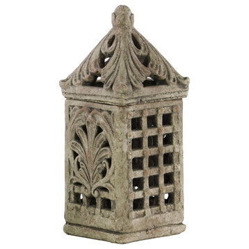 Cement Square Bird Cage With Sculpted Swirl Cutout Design, Large
