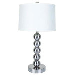 Ore International - 29" Metal Table Lamp, Satin Nickel - Modern Metal Table lamp with White Drum Shade Made of Linen