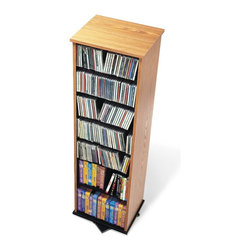 Prepac Two Sided Spinning Tower in Oak and Black - Media Racks And Towers