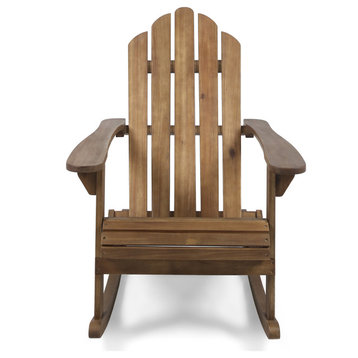 GDF Studio Cara Outdoor Adirondack Acacia Wood Rocking Chair, Dark Brown Finish