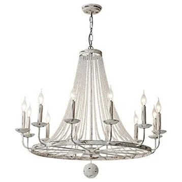 Crylite French Country Candle-Shaped Crystal Bead Strands Metal Wheel Chandelier, 12-Light