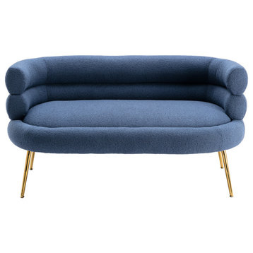 53" Round Arm Settee with Metal Legs, Navy Blue, 53"