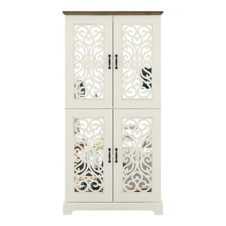 Agelyca Ivory with Knotty Oak Wood 4 Door Pantry Kitchen Cabinet ...