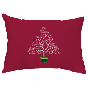 Filigree Tree 14"x20" Decorative Christmas Outdoor Pillow, Red