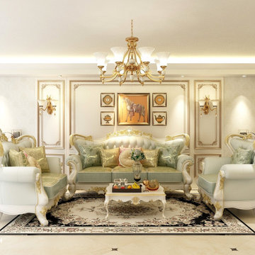 40 Sqm Living Room Interior Design in Classic French Style