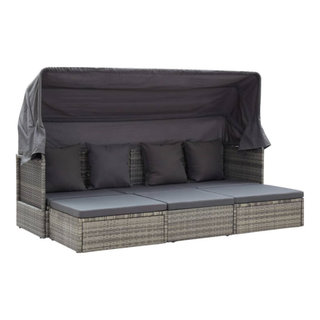 vidaXL 2-Person Sunbed with Cushion Gray Poly Rattan