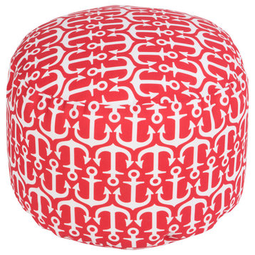 Surya Poufs Cylinder Pouf, Bright Red, Ivory