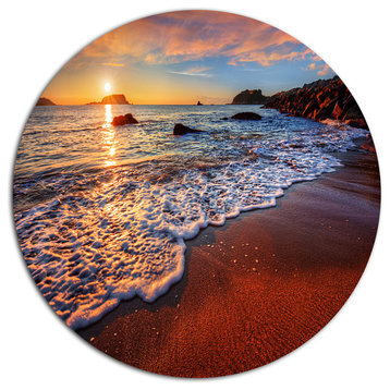 Stunning Ocean Beach At Sunset, Seashore Art Disc Metal Wall Art, 23"