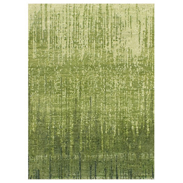 Green Organic Wool Vertical Ombre Design Hand Knotted Mat Oriental Rug, 2'x3'