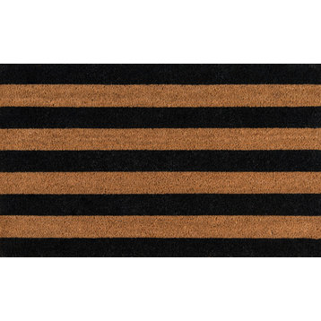 Erin Gates by Momeni Park Stripe Black Hand Woven Natural Coir Doormat