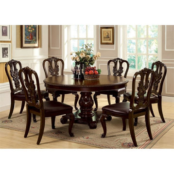 Furniture of America Ramsaran 7 Piece Round Wood Dining Set in Brown Cherry