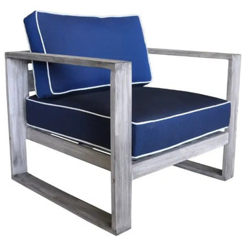 Patio Lounge Chair, Driftwood Gray Teak Wood Frame With Sunproof Cushioned Seat