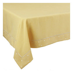 Xia Home Fashions - Polka Dot Embroidered Easy Care Tablecloth 60"x84", Yellow - Tablecloths
