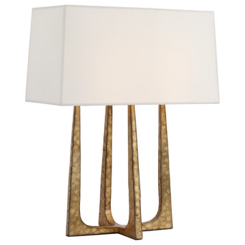 Scala Hand-Forged Bedside Lamp in Gilded Iron with Linen Shade