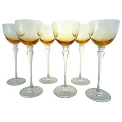 Midcentury Wine Glasses Consigned Vintage Saint-Louis "Grand Lieu" Amber Hock Wine Glasses