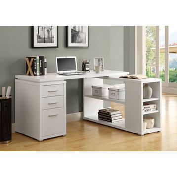 Computer Desk, Home Office, Corner, L Shape, Work, Laptop, Laminate, White