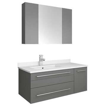 Fresca Lucera 36" Wall Hung Undermount Sink Bathroom Vanity - Left in Gray