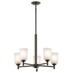 Kichler - Chandelier 5-Light, Olde Bronze - The straight lines and up-sized satin etched glass of this Olde Bronze 5 light chandelier from the Shailene Collection create the perfect casual look for the updated urban lifestyle.
