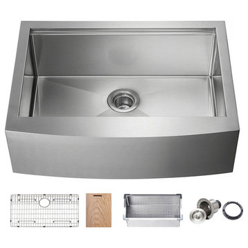 KIBI Farmhouse Apron Single Bowl Stainless Steel Workstation Kitchen Sink, 33"
