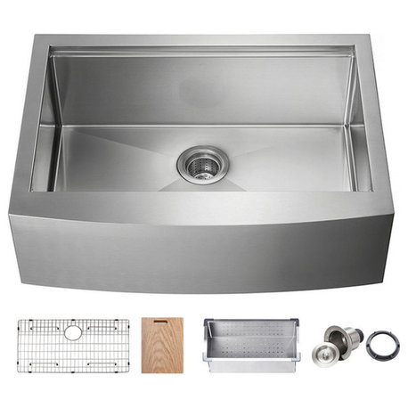 KIBI Farmhouse Apron Single Bowl Stainless Steel Workstation Kitchen Sink, 33"