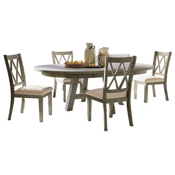 Telluride Contemporary Rustic Farmhouse Five Piece Dining Table Set with...
