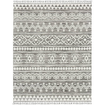 Bohemian Area Rug, Moroccan Abstract Pattern, Gray-Ivory/9' X 12'2"