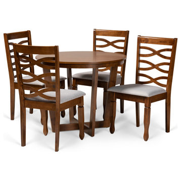 Zahra Modern Gray Fabric Upholstered and Walnut Brown Wood 5-Piece Dining Set