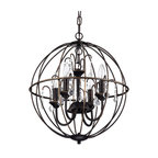 Dover 4-Light Antique Bronze Globe Cage Chandelier With Crystals, 16.5"