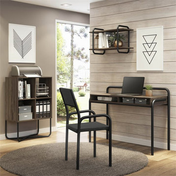 Techni Mobili Allure 2-Shelf Geometric Modern Wood & Metal Bookcase in Walnut