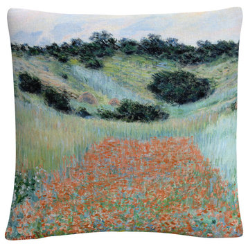 Monet 'Poppy Field Near Giverny' 16"x16" Decorative Throw Pillow