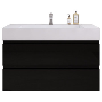 Monterey 42" Wall Mounted Vanity, Acrylic Sink, High Gloss Black
