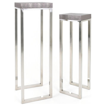Silver Lizard Leather Tall Nesting Tables With Stainless Steel Legs