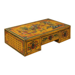 Chinese Yellow Lacquer Graphic Table Top Stand Display Easel - Decorative Boxes