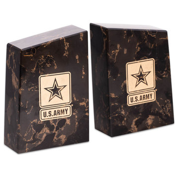 US Army Logo Genuine Marble 6" Tall Pair Of Army Bookends