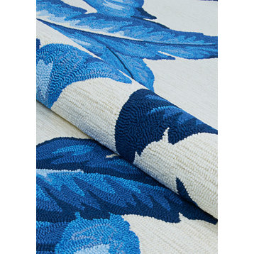 Couristan Covington Palm Leaves 2993/2003 Tropical Rug, Blue, 7'10"x7'10" Round