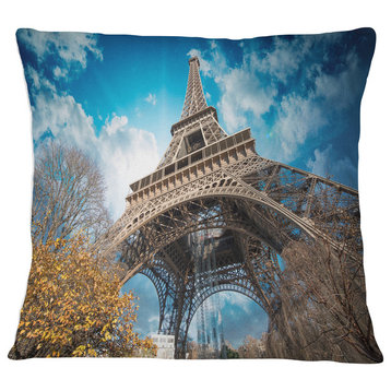 Paris Paris Eiffel Towerand Blue Paris Sky View Cityscape Throw Pillow, 18"x18"
