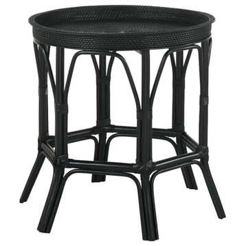 Coaster Antonio Coastal Round Rattan Accent Table with Tray Top in Black