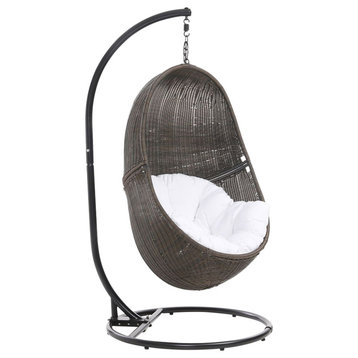 Modern Outdoor Bali Swing Chair with Stand - Espresso Basket with White Cushion