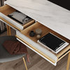 47" Office Desk, Drawers Marble Veneer Top Gold Hardware, White, Large
