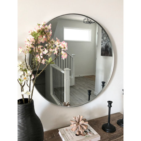 Cheyenne Framed Round Mirror, Nickel