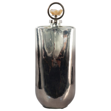 Glass, 19" Metallic Bottle, Stone Top, Silver