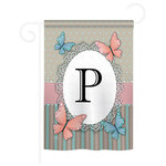 Breeze Decor - Butterflies P Monogram 2-Sided Impression Garden Flag - Size: 13 Inches By 18.5 Inches - With A 3" Pole Sleeve. All Weather Resistant Pro Guard Polyester Soft to the Touch Material. Designed to Hang Vertically. Double Sided - Reads Correctly on Both Sides. Original Artwork Licensed by Breeze Decor. Eco Friendly Procedures. Proudly Produced in the United States of America. Pole Not Included.