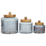 The Novogratz - Farmhouse Gray Glass Decorative Jars Set 94981 - The perfect compact storage for your belongings while keeping your surface space protected. Give your surface space a finishing touch with these beautifully crafted decorative jars. This farmhouse style decorative glass jar set will make the perfect centerpiece display on accent tables or shelves in your living room and serve as small storage spaces. This item ships in 1 carton. Please note that this item is for decorative purposes only and is not food safe. Glass decorative jars make a great gift for any occasion. Suitable for indoor use only. This item ships fully assembled in one piece. Made in India. This gray colored glass decorative containers comes as a set of 3. Farmhouse style. Vases have 3.80 in, 3.40 in, and 2.80 in mouth openings.